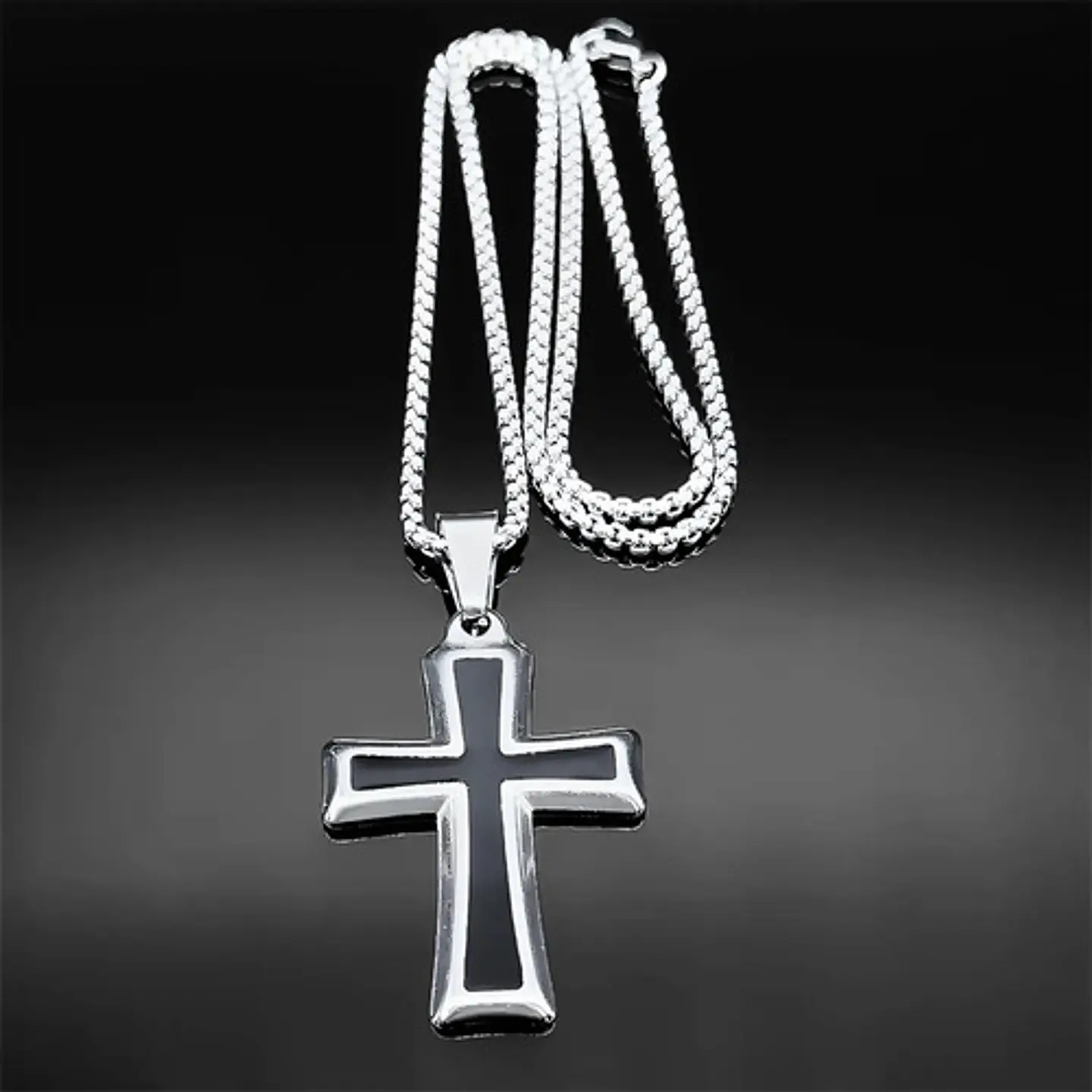 Collar Para Hombre Mujer Con Dije Cruz Catolica Color Plata 9