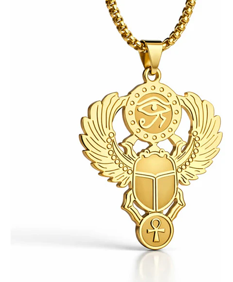 Collar Hombre Mujer Y Dije Ojo De Horus Escarabeo Color Oro