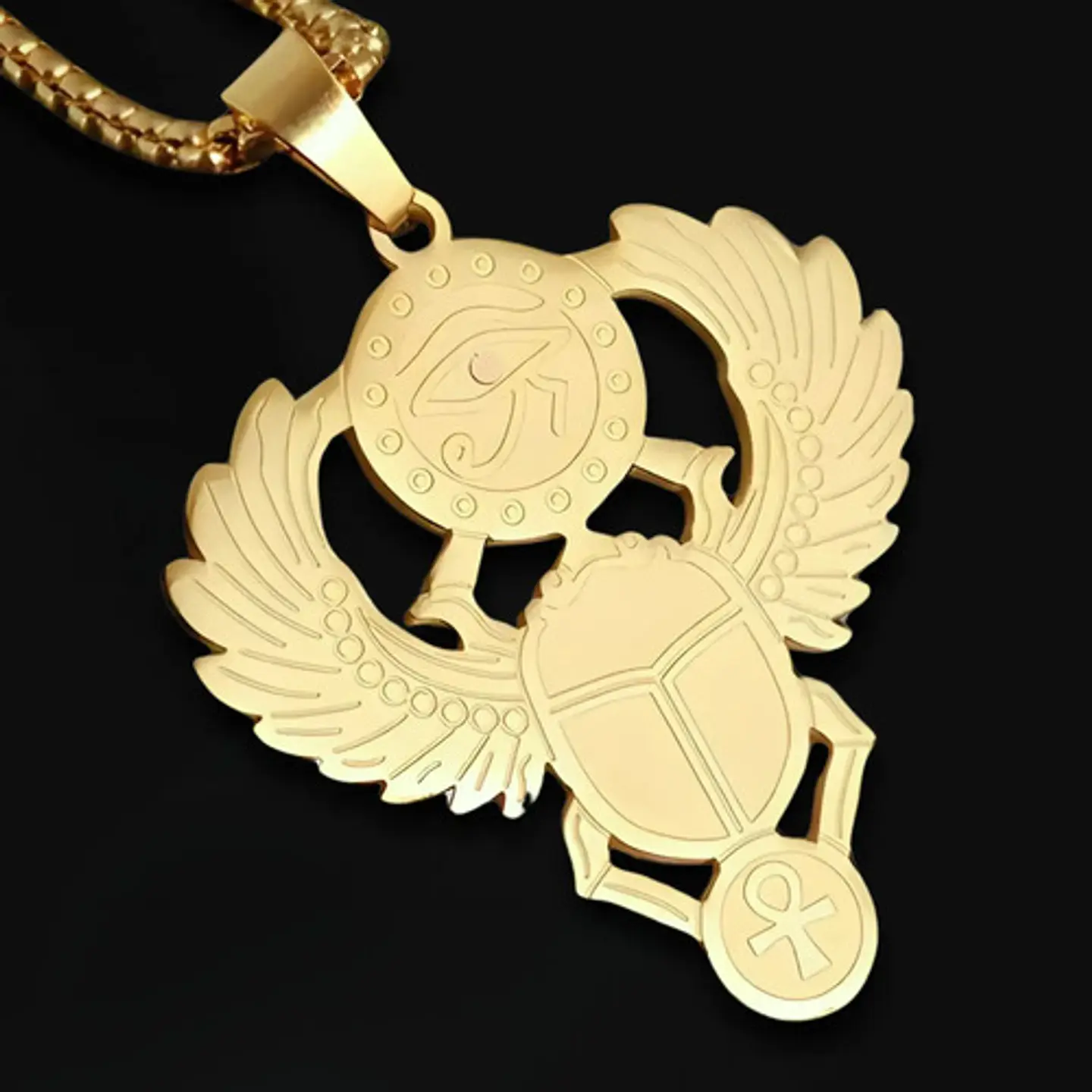 Collar Hombre Mujer Y Dije Ojo De Horus Escarabeo Color Oro 6