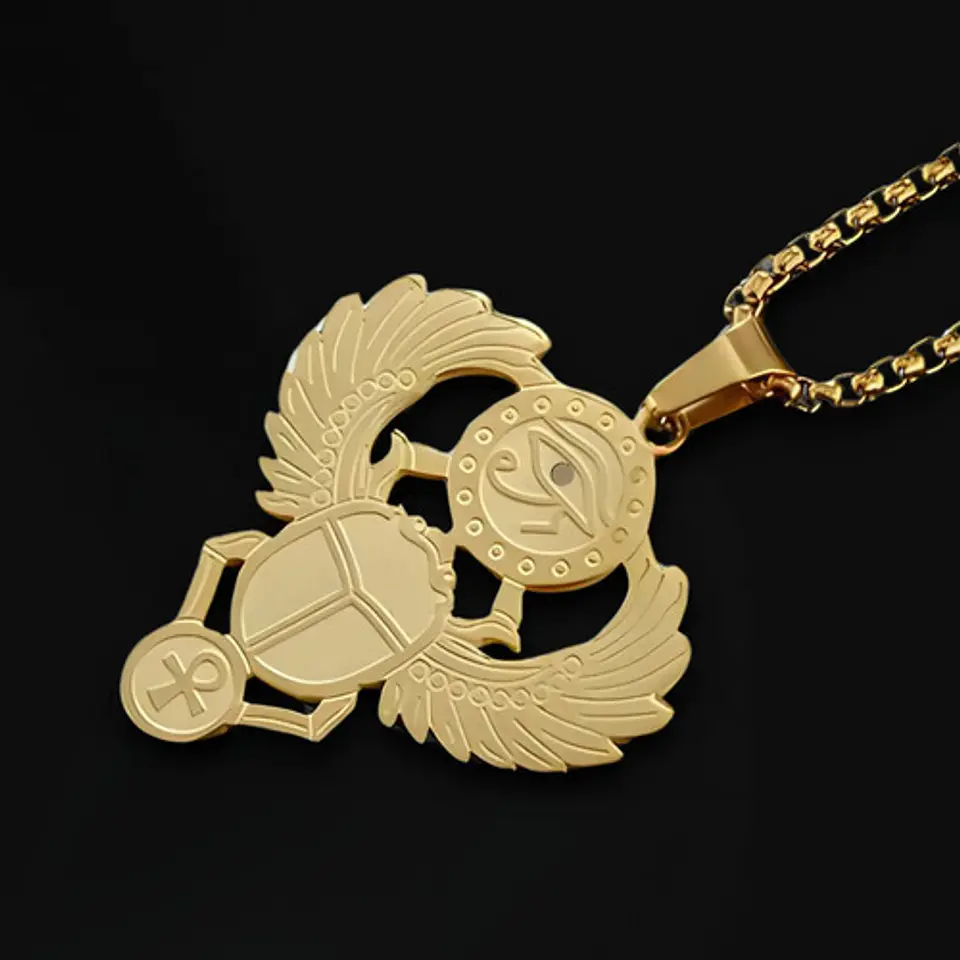Collar Hombre Mujer Y Dije Ojo De Horus Escarabeo Color Oro 7