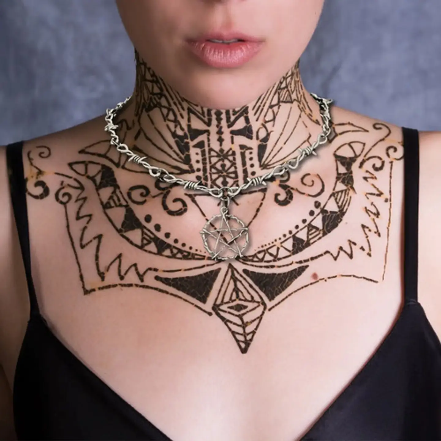 Colla Para Mujer Alambre De Puas Y Dije Estrella Pentagrama 3