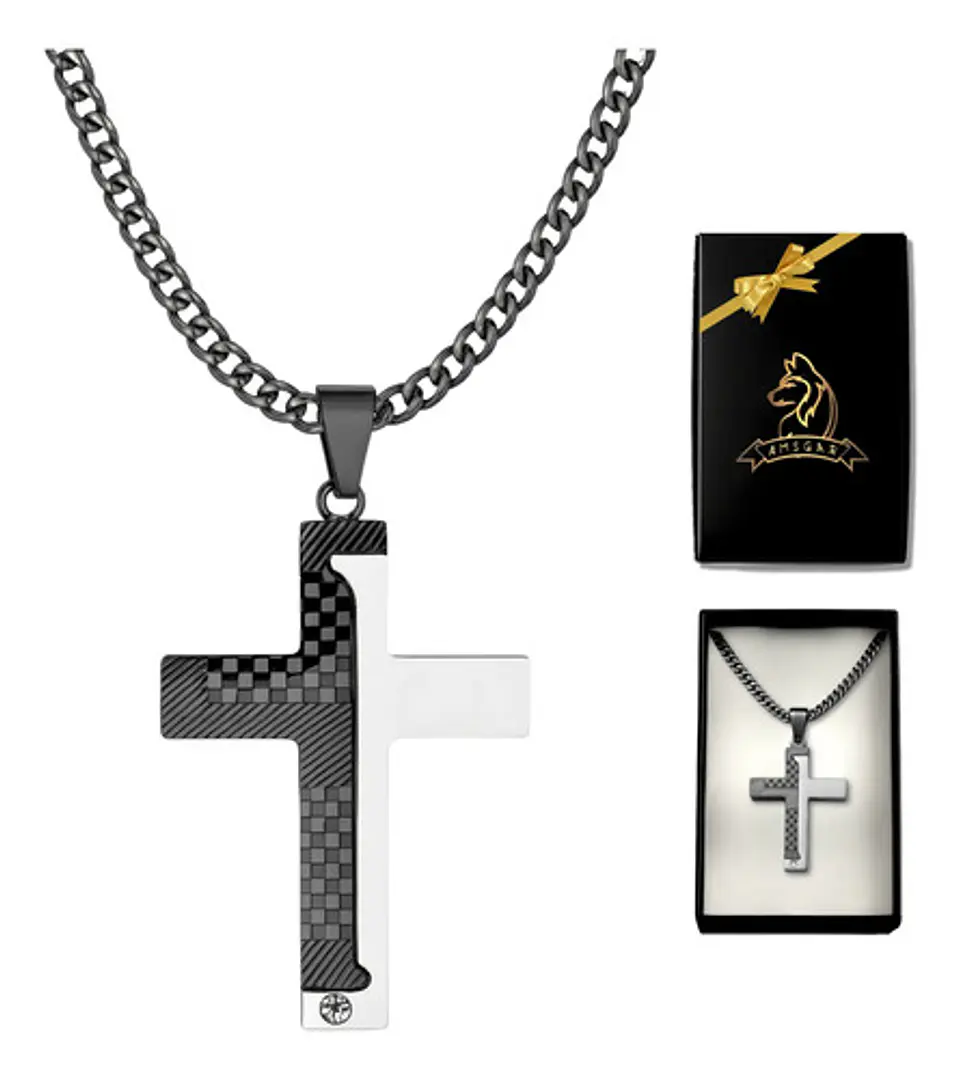 Collar Para Hombres Y Mujeres Dije Cruz De Acero Color Plata 1