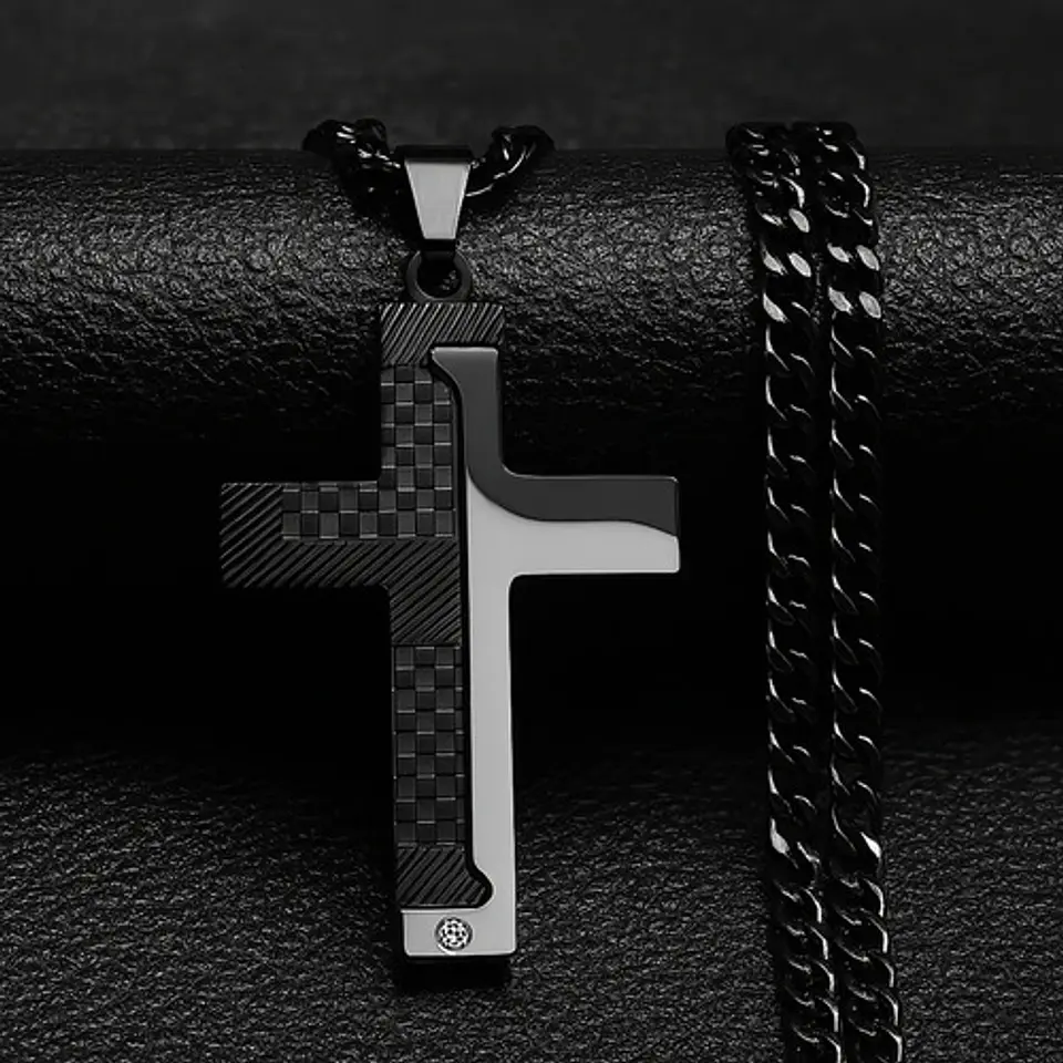 Collar Para Hombres Y Mujeres Dije Cruz De Acero Color Plata 3