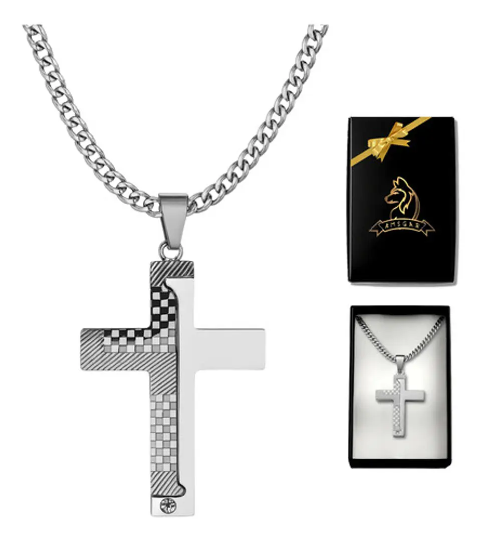 Collar Para Hombres Y Mujeres Dije Cruz De Acero Color Plata 6