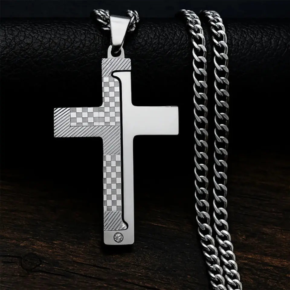 Collar Para Hombres Y Mujeres Dije Cruz De Acero Color Plata 12