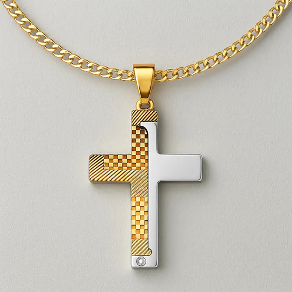 Collar Para Hombres Y Mujeres Dije Cruz De Acero Color Plata 17