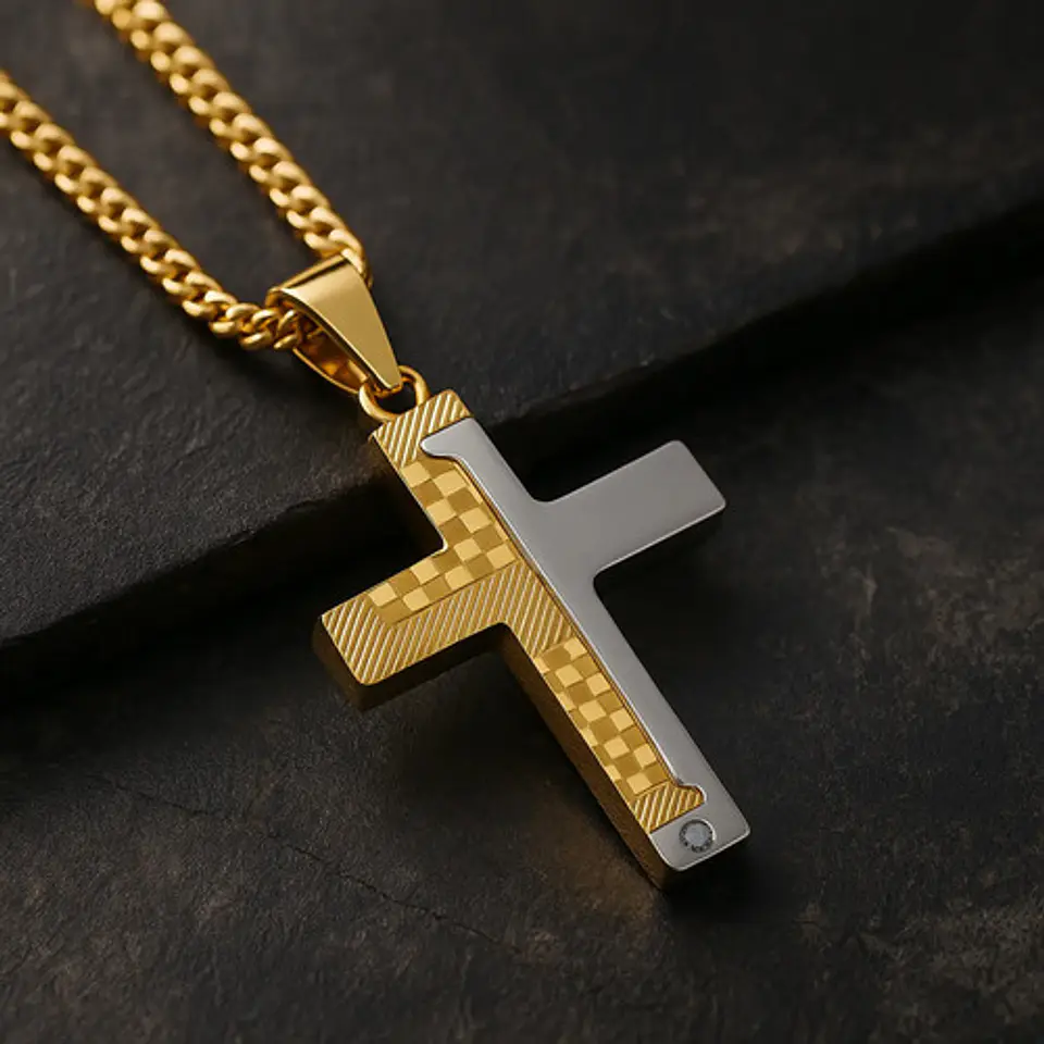 Collar Para Hombres Y Mujeres Dije Cruz De Acero Color Plata 19