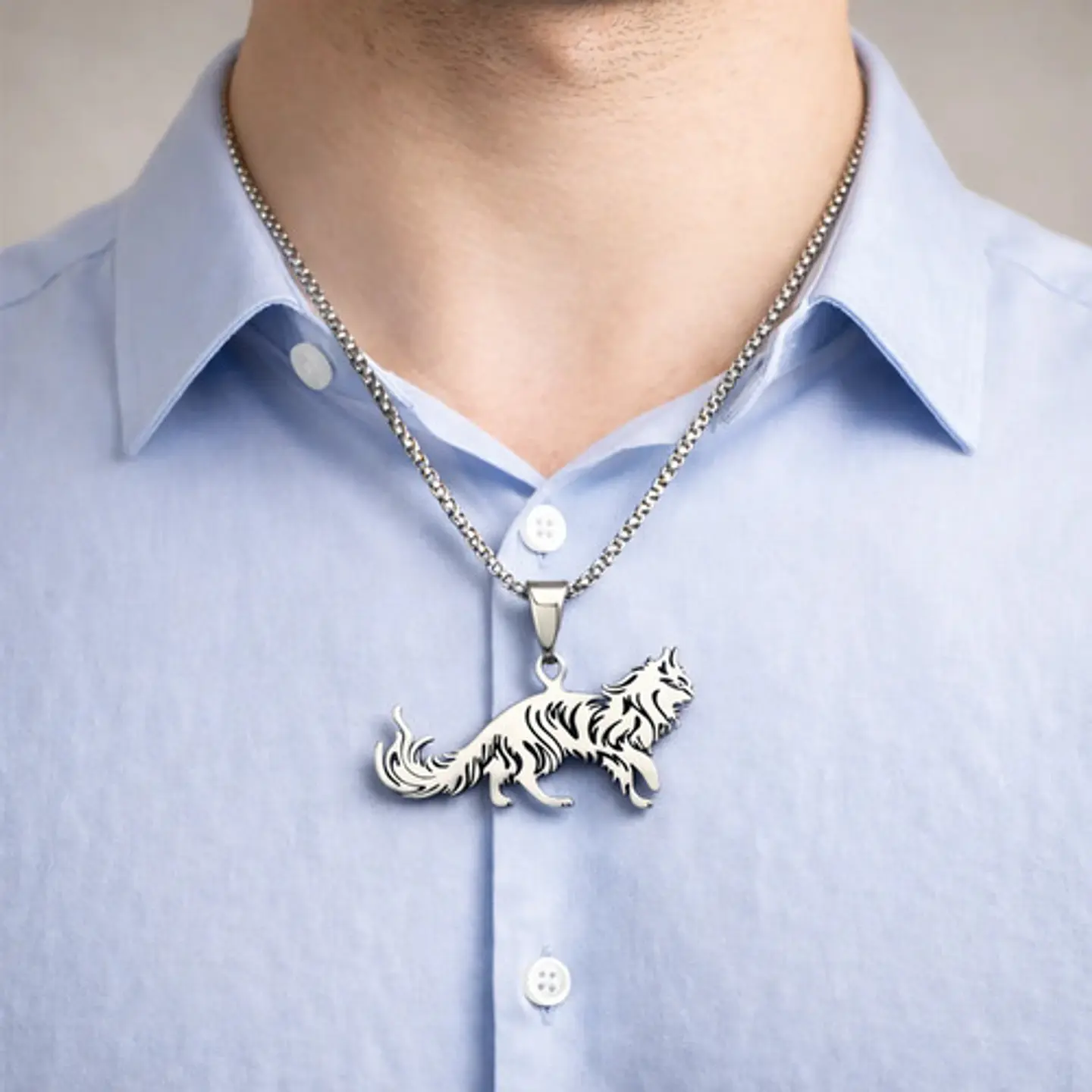 Collar En Acero Dorado Para Hombre Y Mujer Dije Gato Persa 5