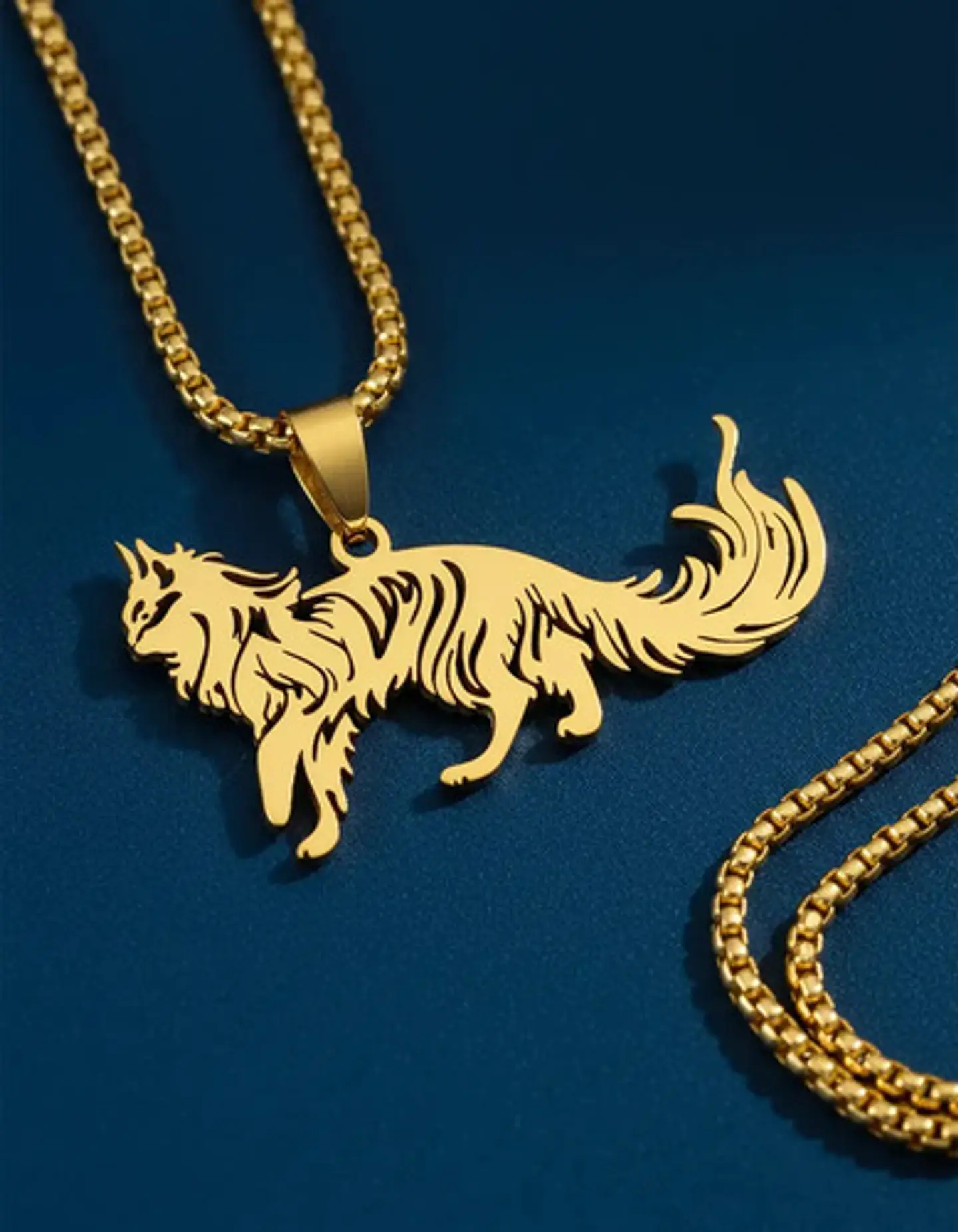 Collar En Acero Dorado Para Hombre Y Mujer Dije Gato Persa 13
