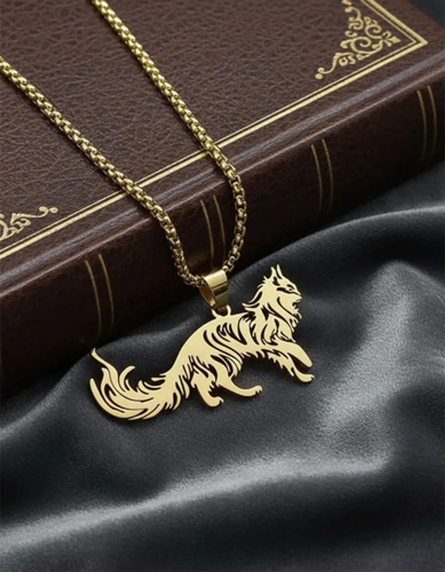 Collar En Acero Dorado Para Hombre Y Mujer Dije Gato Persa 14