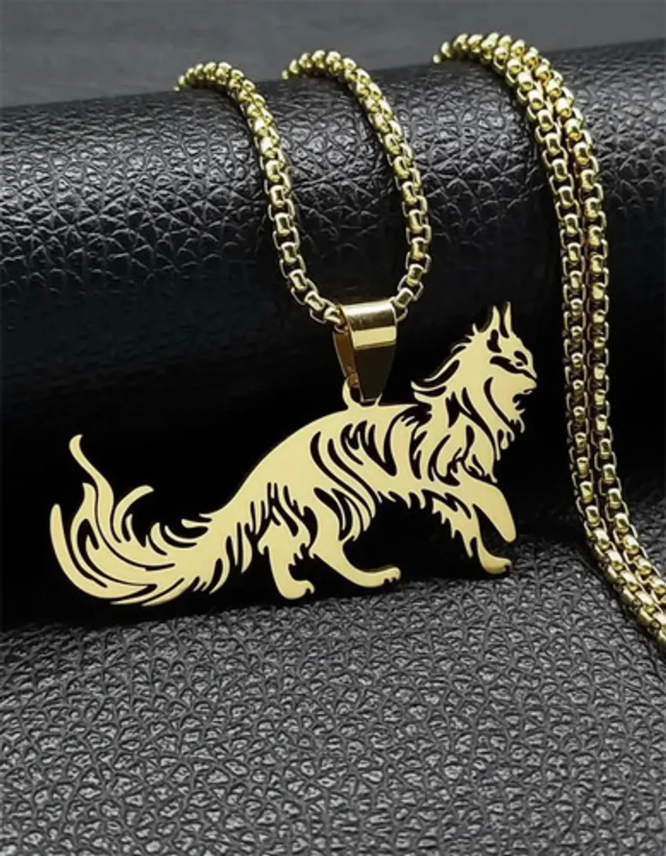 Collar En Acero Dorado Para Hombre Y Mujer Dije Gato Persa 15
