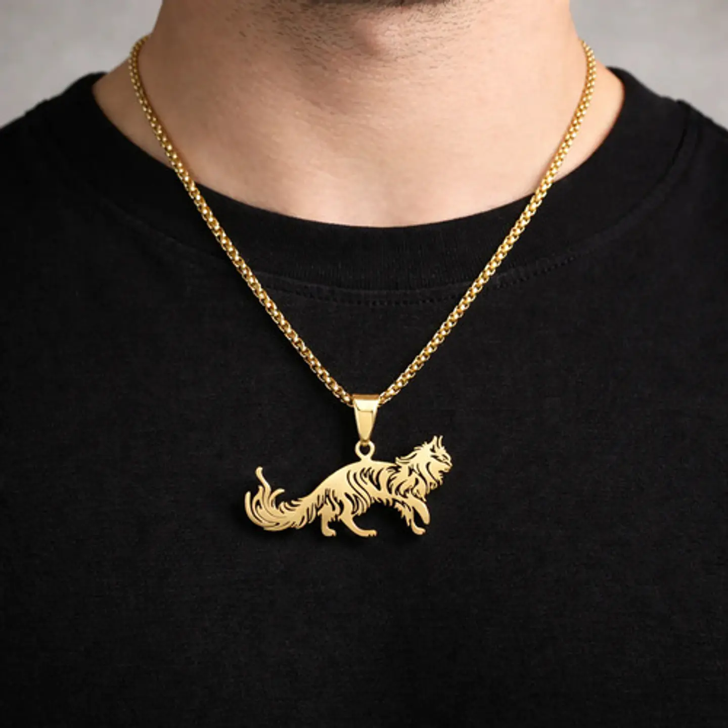 Collar En Acero Dorado Para Hombre Y Mujer Dije Gato Persa 17