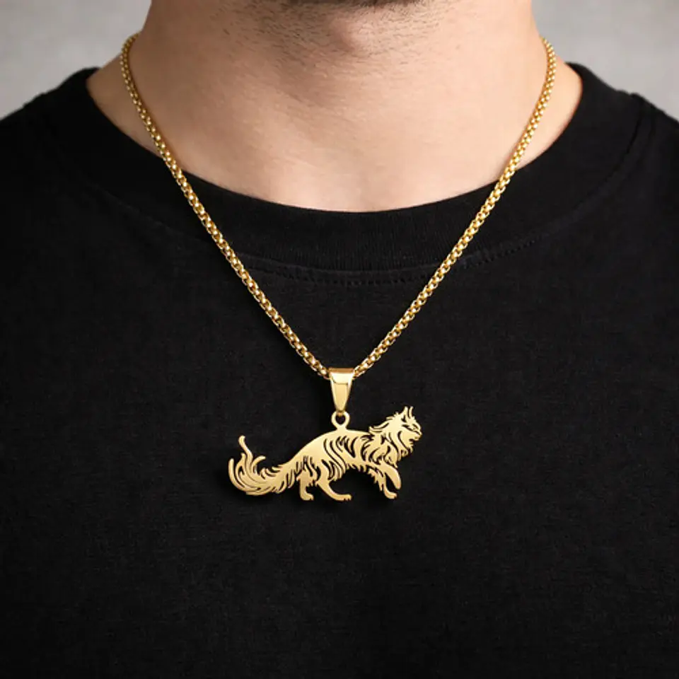 Collar En Acero Dorado Para Hombre Y Mujer Dije Gato Persa 17
