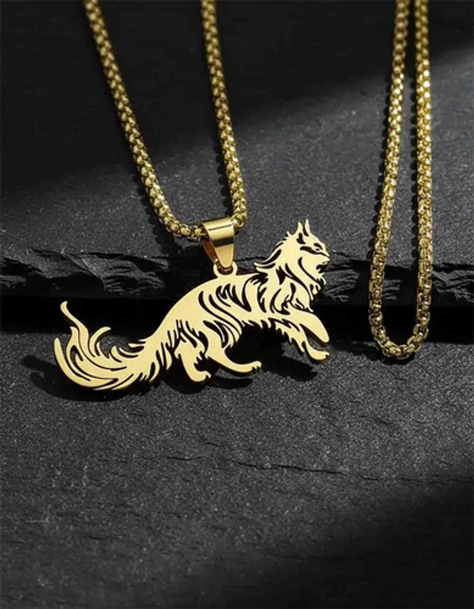 Collar En Acero Dorado Para Hombre Y Mujer Dije Gato Persa 18