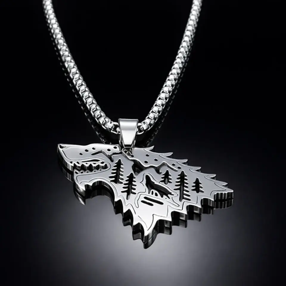 Collar De Acero Para Hombre Mujer Dije Game Of Thrones Lobo 13