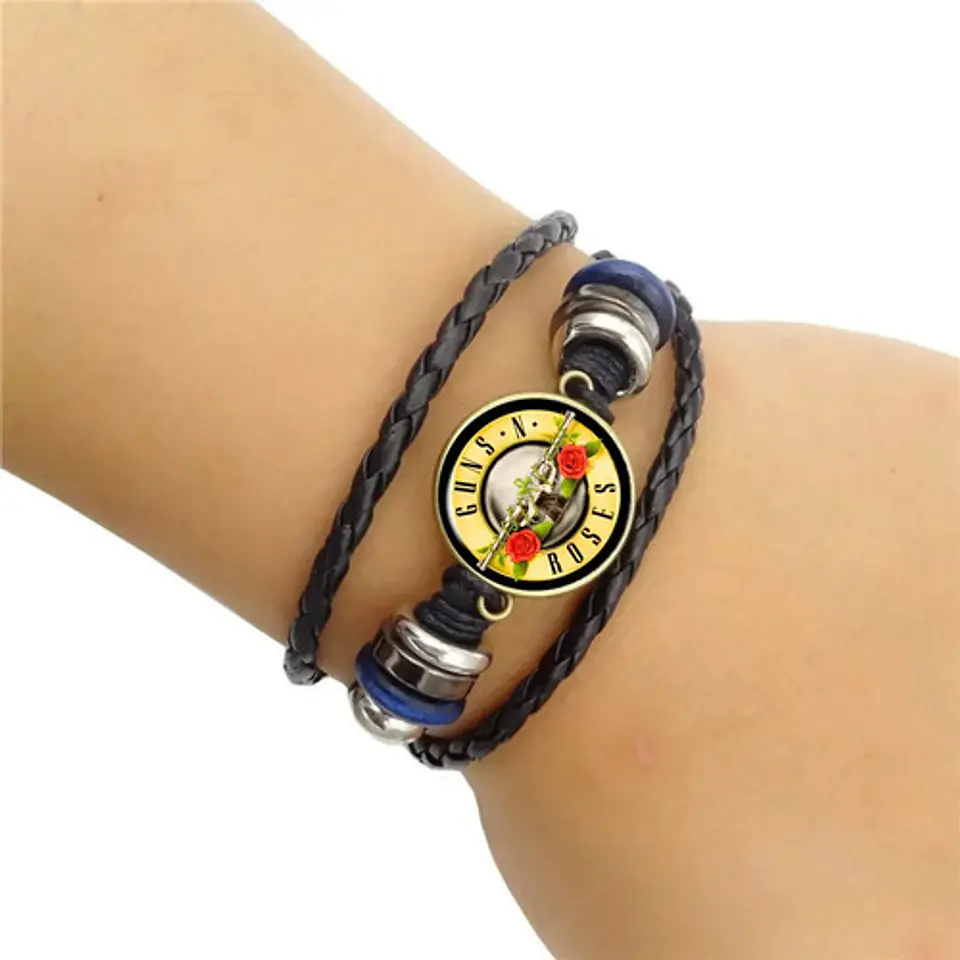 Pulsera Manilla Cuero Para Hombre Mujer Guns N Roses Rock  4