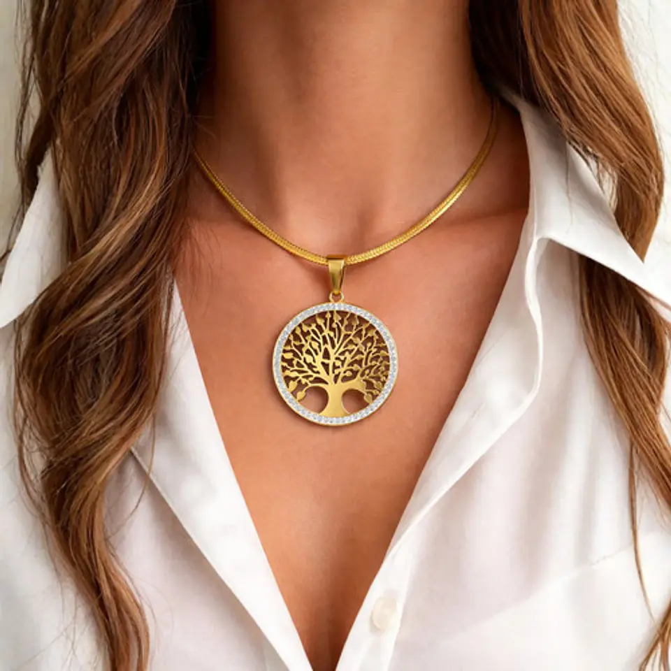 Collar Para Mujer Con Dije Arbol De La Vida Acero Color Oro 3