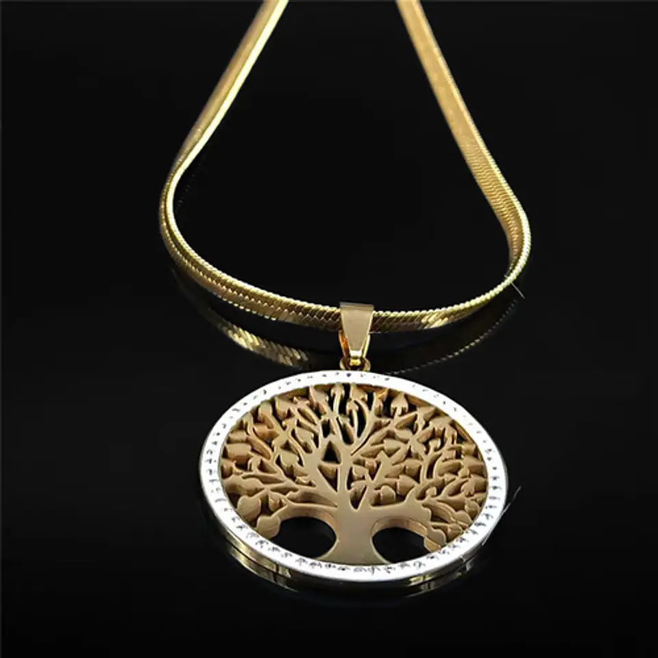 Collar Para Mujer Con Dije Arbol De La Vida Acero Color Oro 8