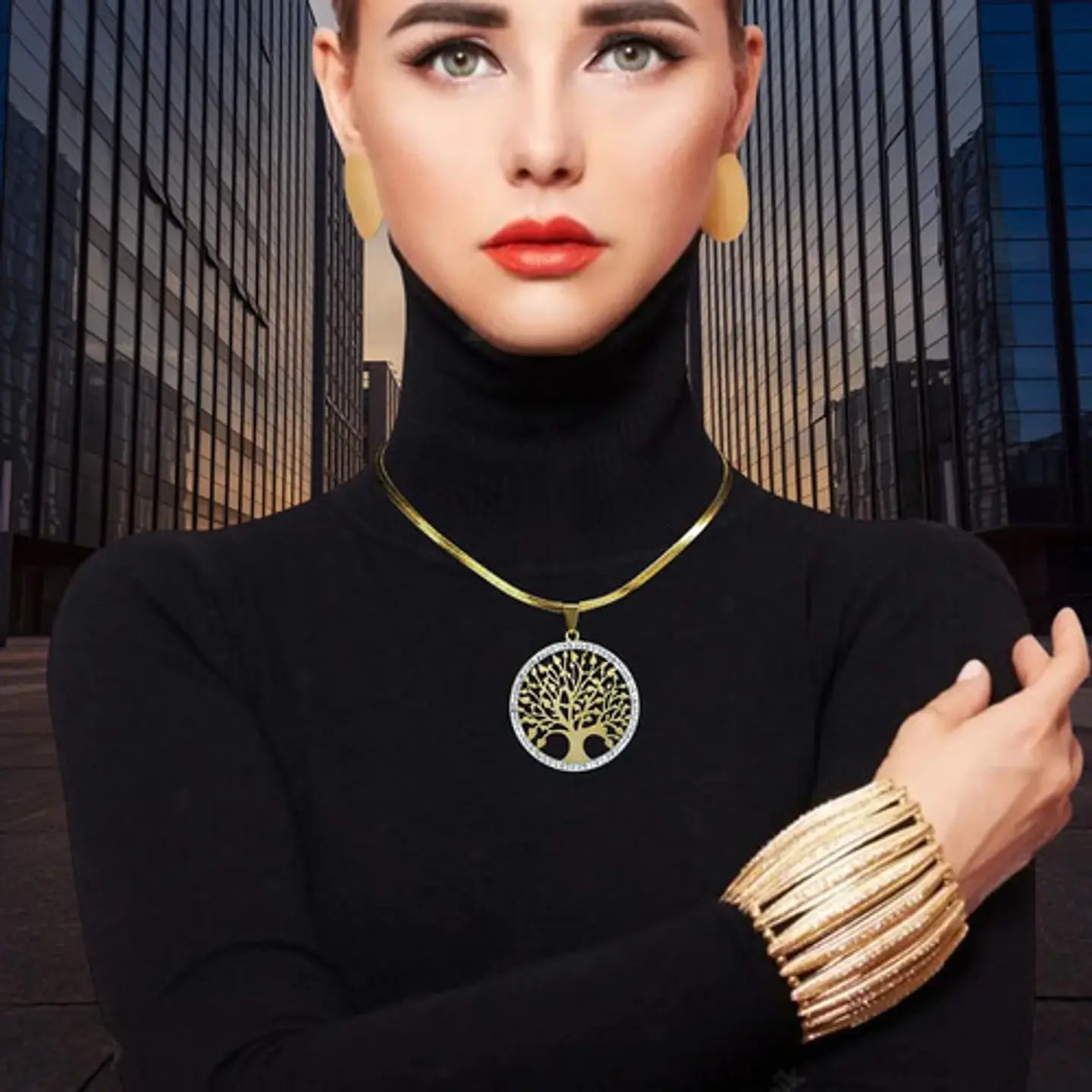 Collar Para Mujer Con Dije Arbol De La Vida Acero Color Oro 9