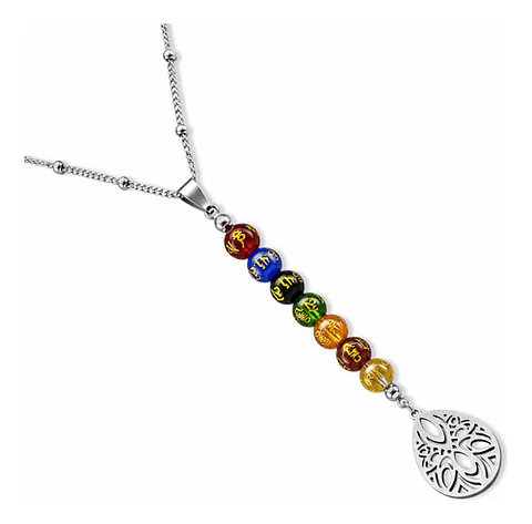 Collar Para Mujer Con Dije Flor De Loto 7 Chakras Yoga Acero