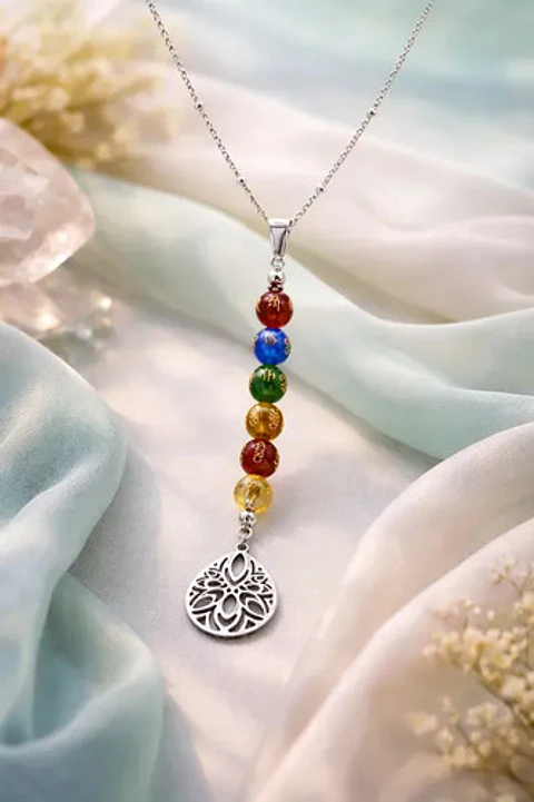 Collar Para Mujer Con Dije Flor De Loto 7 Chakras Yoga Acero