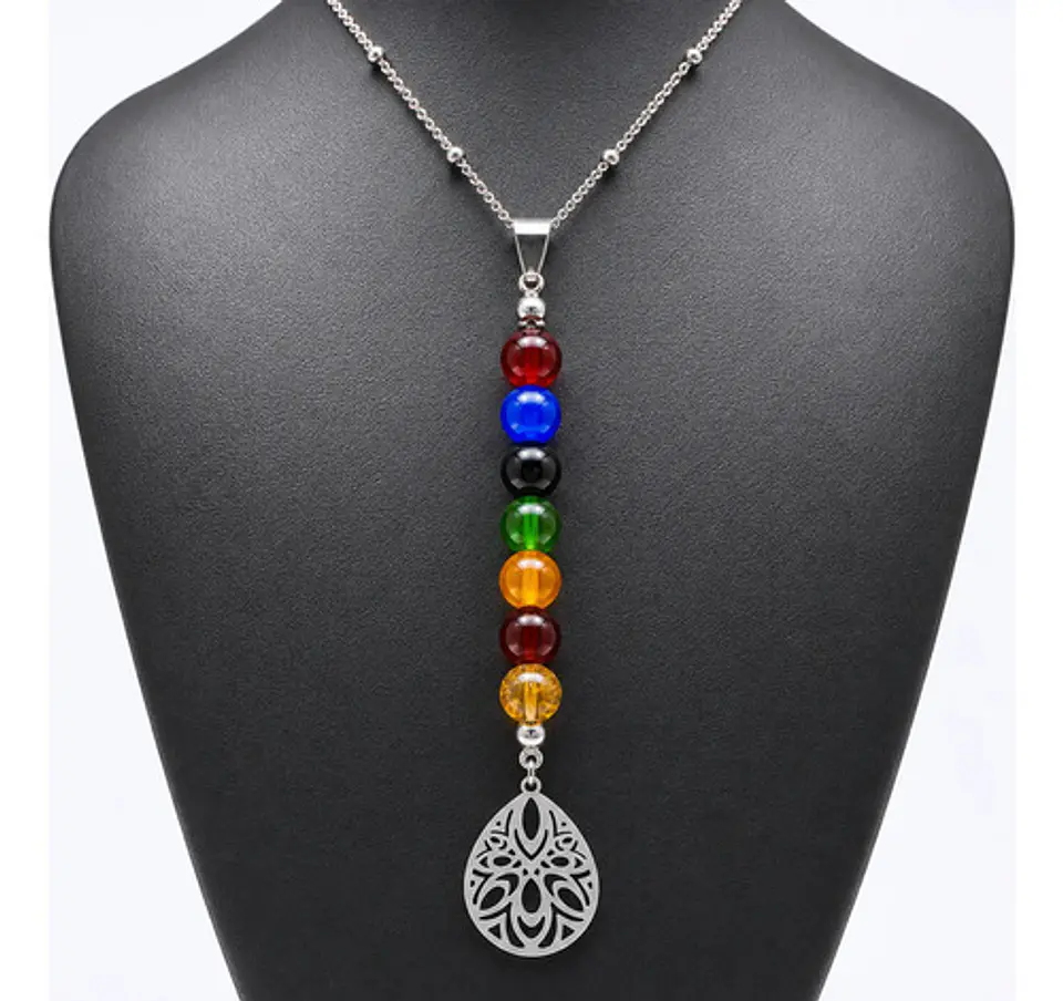 Collar Para Mujer Con Dije Flor De Loto 7 Chakras Yoga Acero 10
