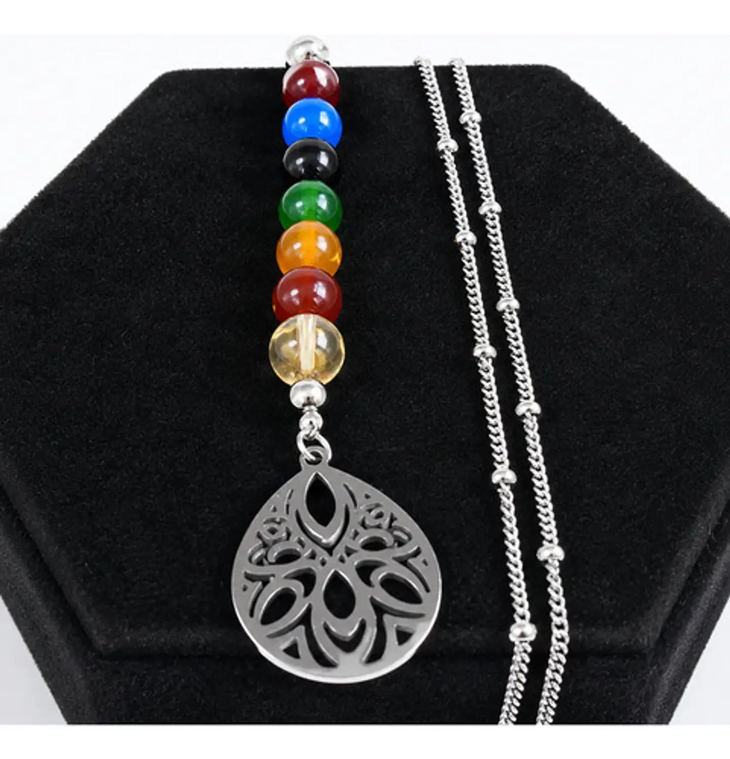 Collar Para Mujer Con Dije Flor De Loto 7 Chakras Yoga Acero 11