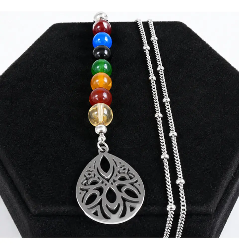 Collar Para Mujer Con Dije Flor De Loto 7 Chakras Yoga Acero 11
