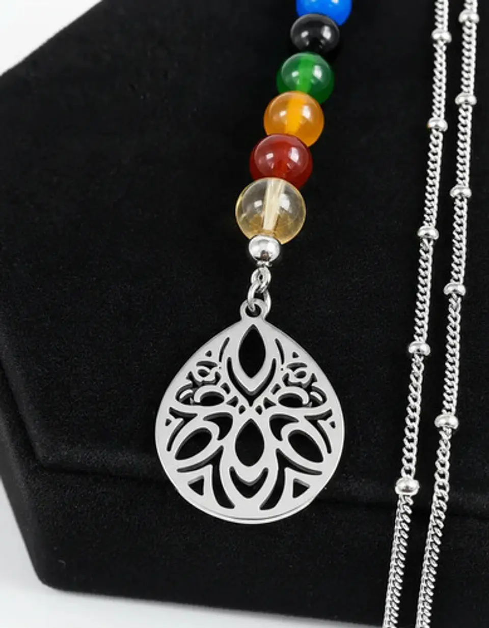 Collar Para Mujer Con Dije Flor De Loto 7 Chakras Yoga Acero 14