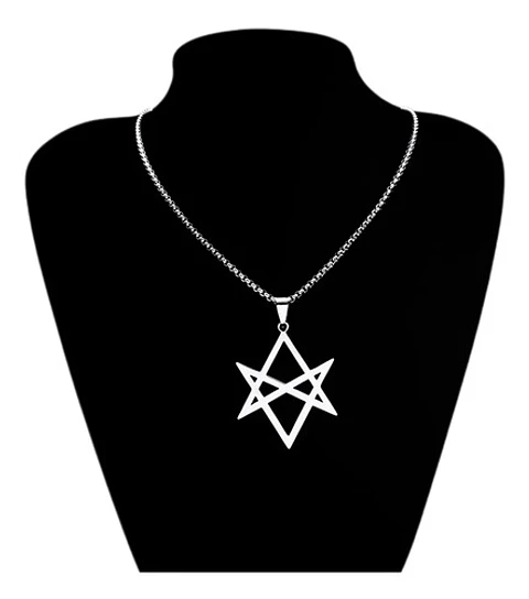 Collar Hombre Y Mujer Con Dije Hexagrama Unicursal De Acero 