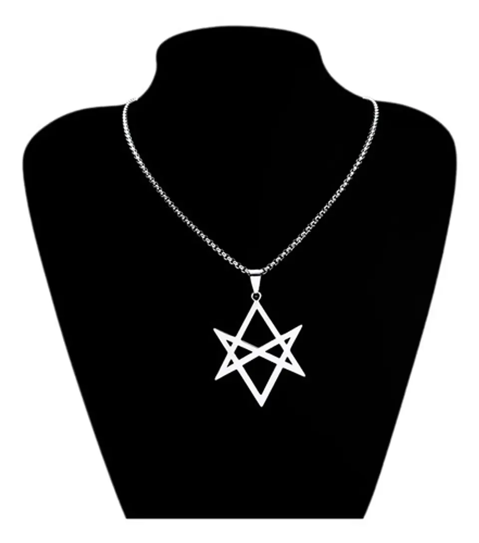 Collar Hombre Y Mujer Con Dije Hexagrama Unicursal De Acero  2
