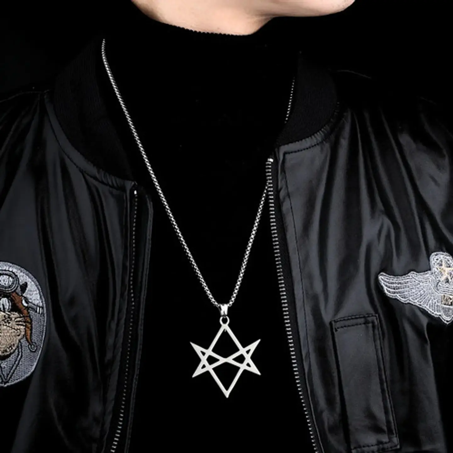 Collar Hombre Y Mujer Con Dije Hexagrama Unicursal De Acero  4