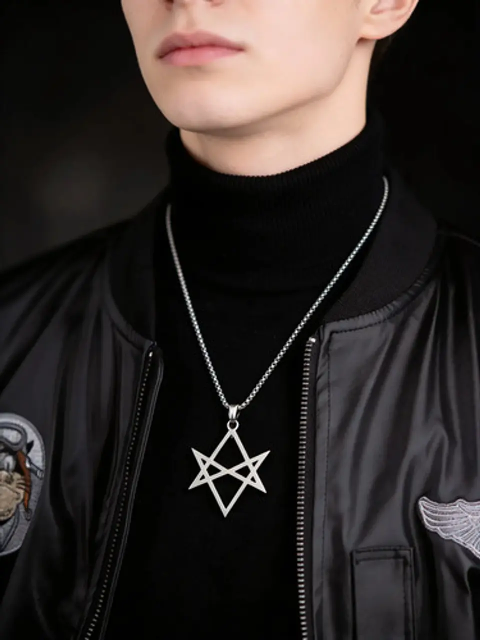 Collar Hombre Y Mujer Con Dije Hexagrama Unicursal De Acero  5