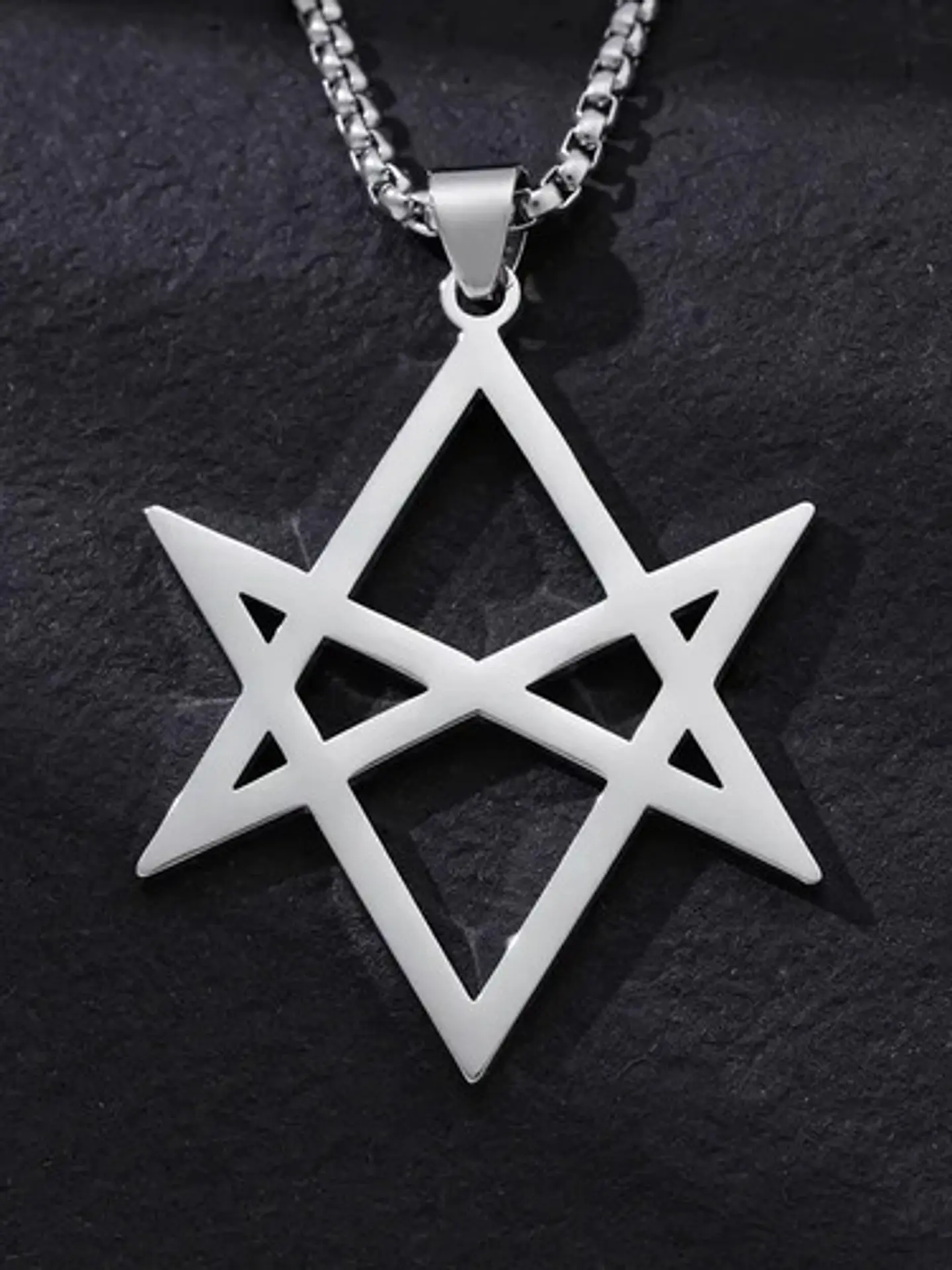 Collar Hombre Y Mujer Con Dije Hexagrama Unicursal De Acero  7