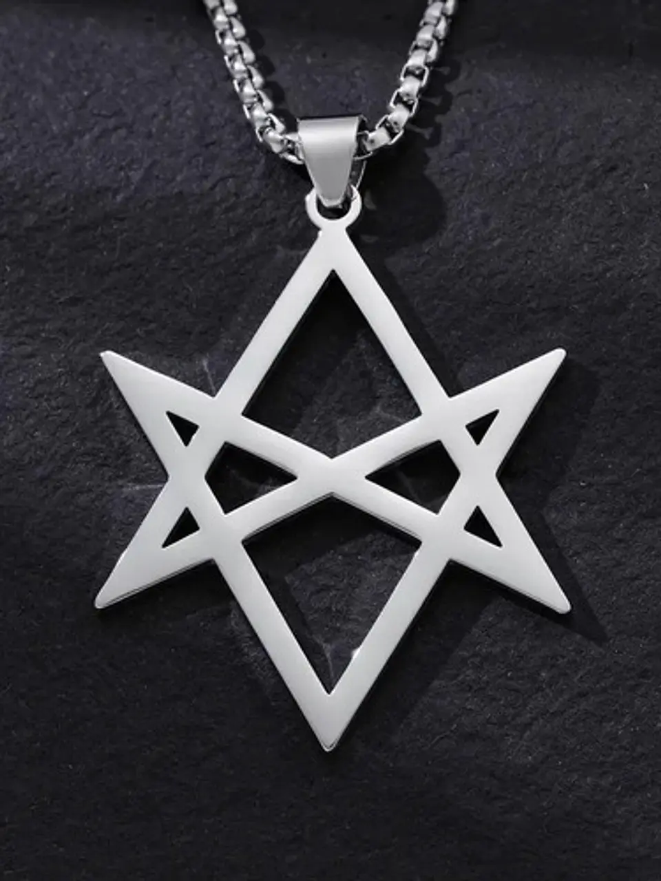 Collar Hombre Y Mujer Con Dije Hexagrama Unicursal De Acero  7