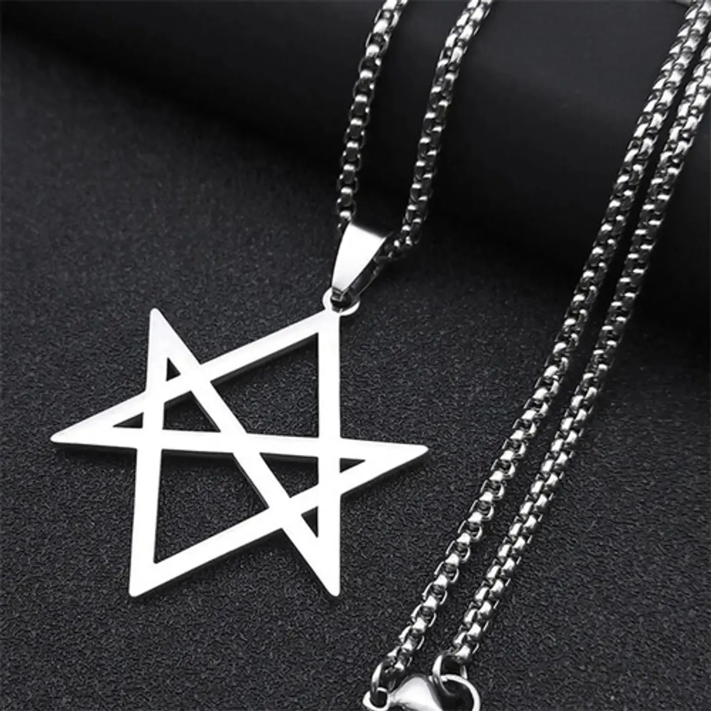 Collar Hombre Y Mujer Con Dije Hexagrama Unicursal De Acero  8