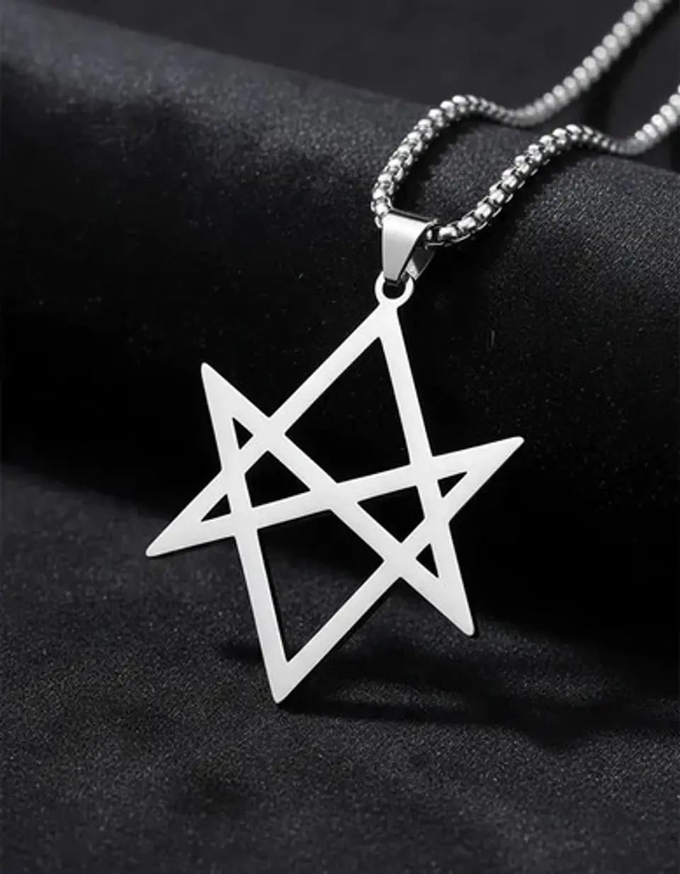 Collar Hombre Y Mujer Con Dije Hexagrama Unicursal De Acero  9