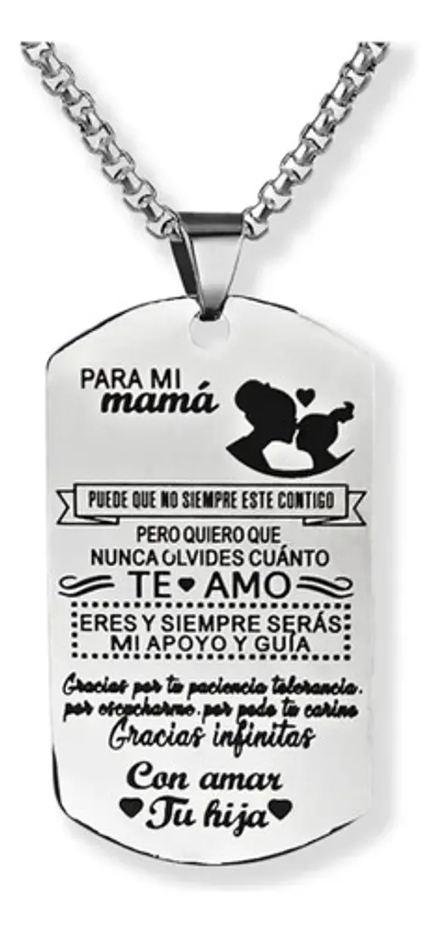 Collar Para Mujer Con Dije Placa Hijos A Madre Color Plata Plateado