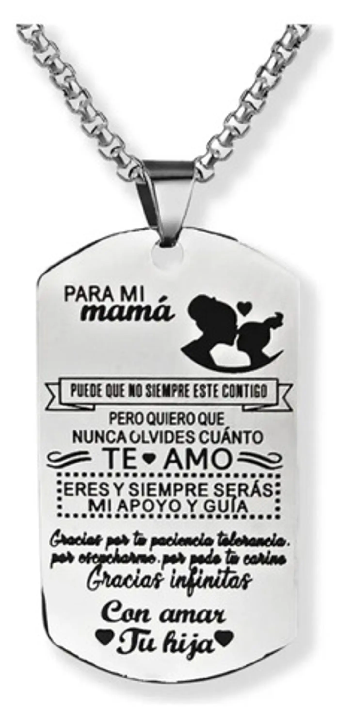 Collar Para Mujer Con Dije Placa Hijos A Madre Color Plata Plateado 1