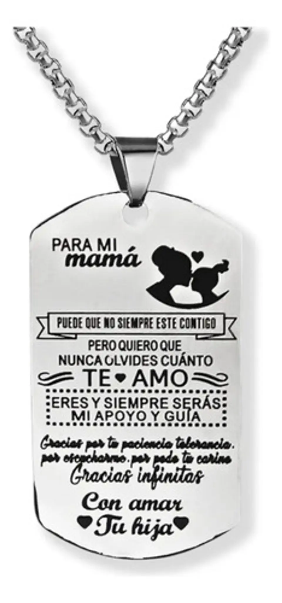 Collar Para Mujer Con Dije Placa Hijos A Madre Color Plata Plateado 1