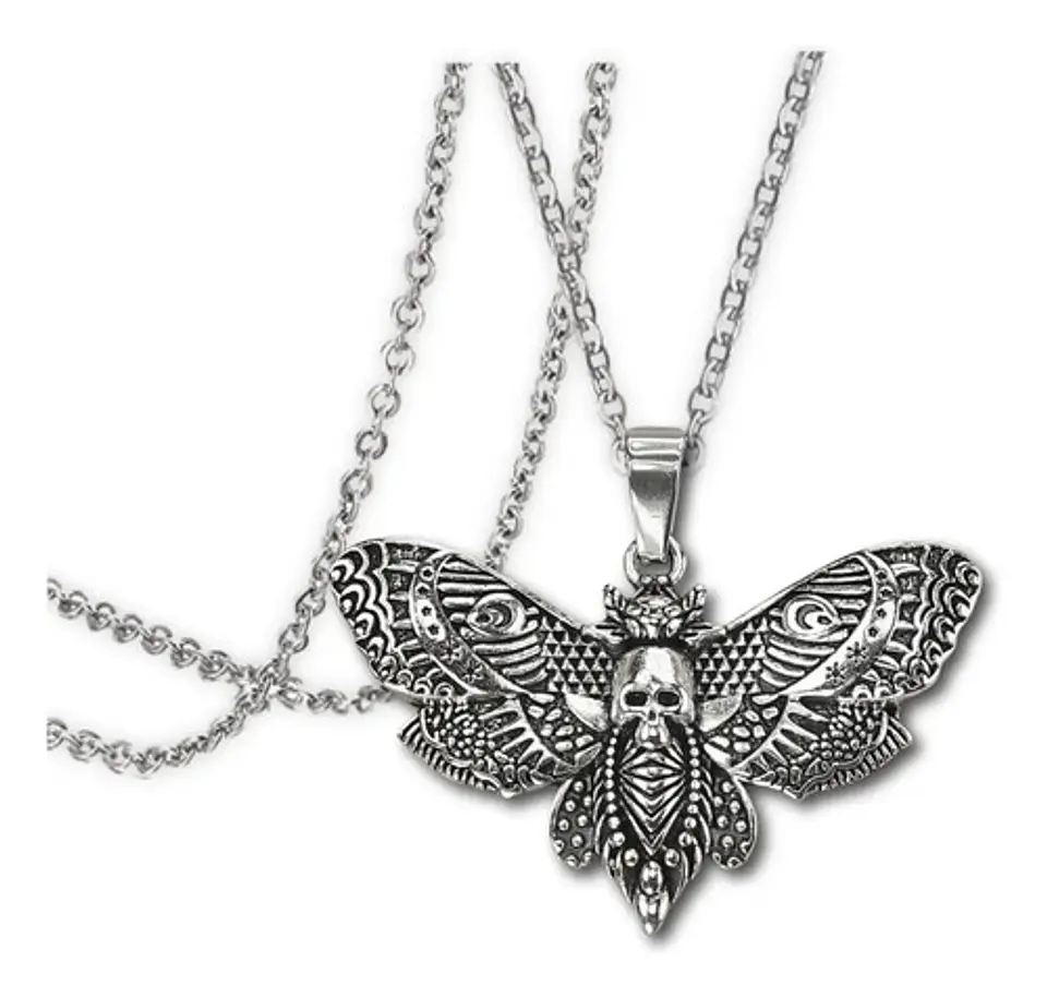 Colla Para Mujer Con Dije Polilla Mariposa Calavera Craneo 5