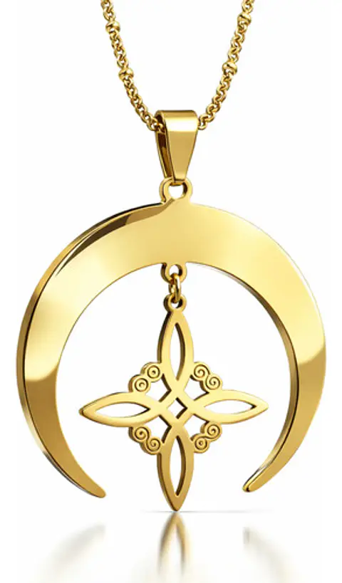 Collar Para Mujeres Dije Luna Invertida Nudo Bruja Dorado