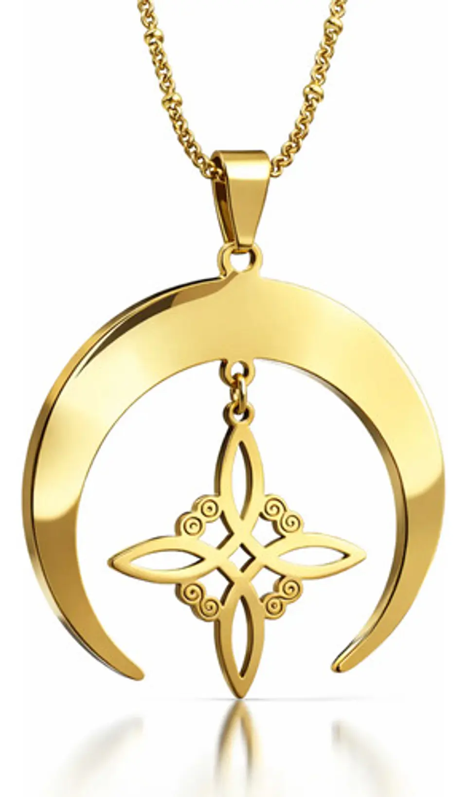 Collar Para Mujeres Dije Luna Invertida Nudo Bruja Dorado 1