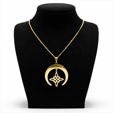 Collar Para Mujeres Dije Luna Invertida Nudo Bruja Dorado