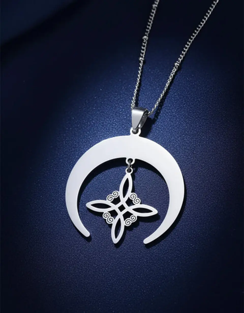 Collar Para Mujeres Dije Luna Invertida Nudo Bruja Dorado 14