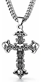 Collar Hombre Dije Cruz Calavera Gótica De Acero Color Plata - Miniatura 1