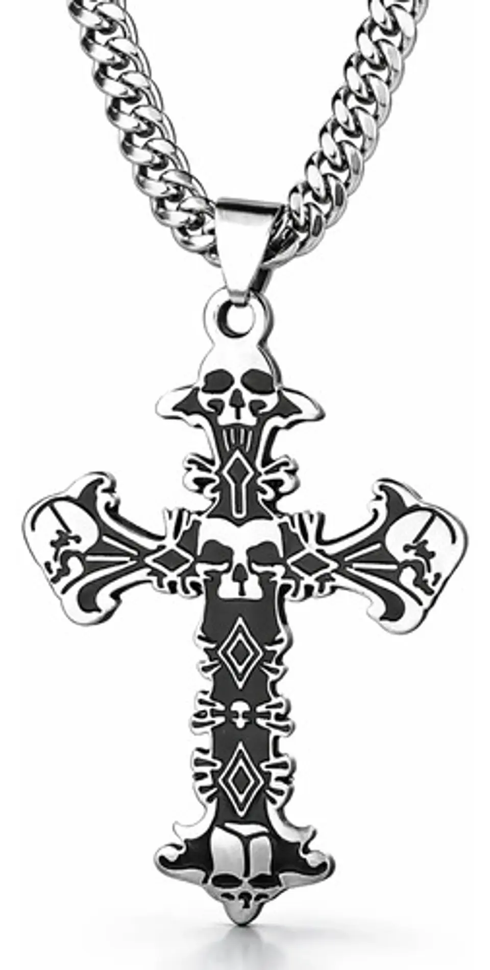 Collar Hombre Dije Cruz Calavera Gótica De Acero Color Plata 1
