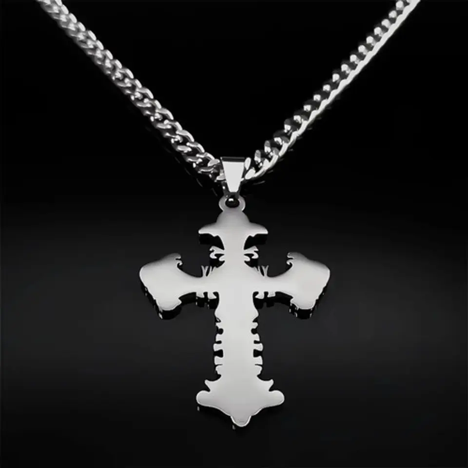 Collar Hombre Dije Cruz Calavera Gótica De Acero Color Plata 8