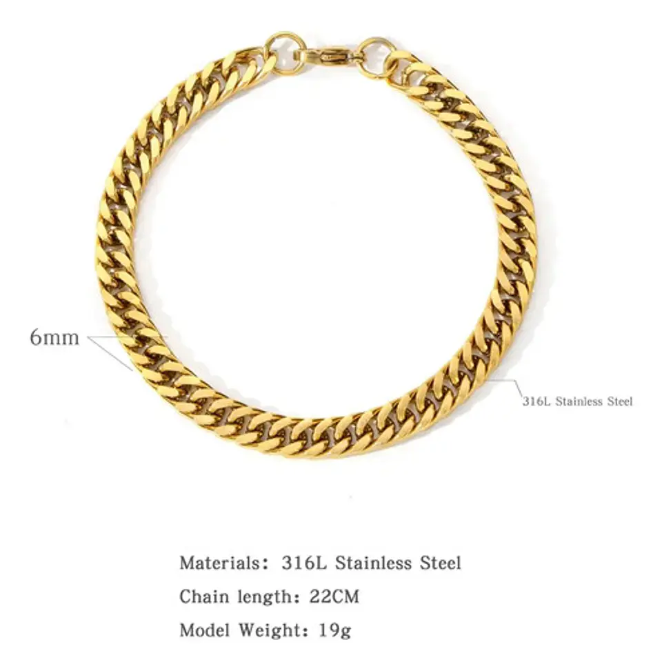 Pulsera Esclava 6mm Para Hombre Y Mujer De Acero Color Oro 2