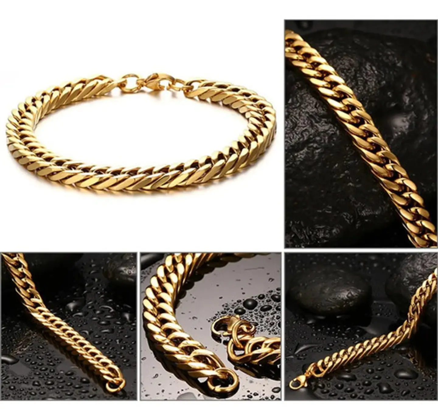 Pulsera Esclava 6mm Para Hombre Y Mujer De Acero Color Oro 3